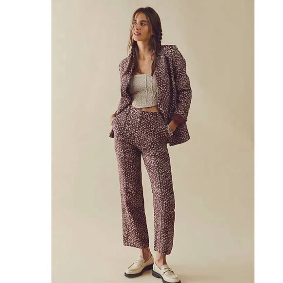 New Free People Maggie Suit Set BLAZER & PANTS $268 SIZE 2 Plum Floral - Picture 1 of 4